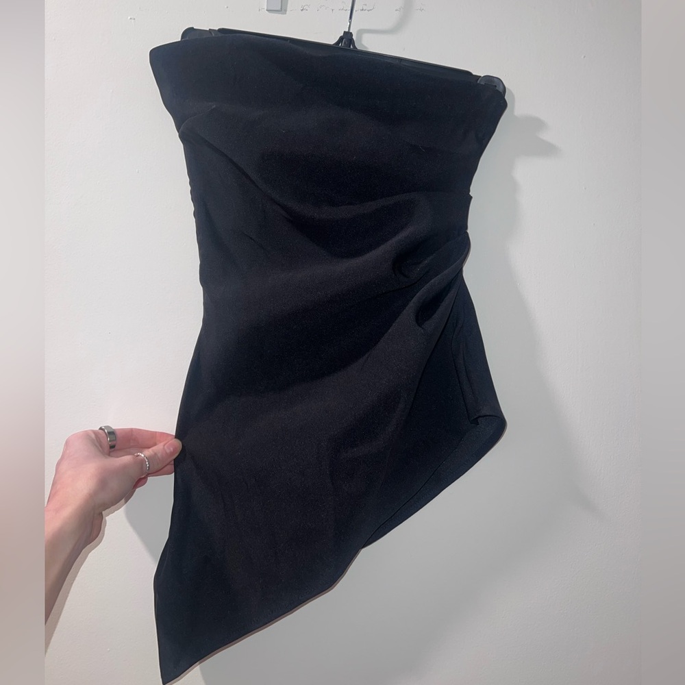 NWT Zara Asymmetrical Strapless Black Top